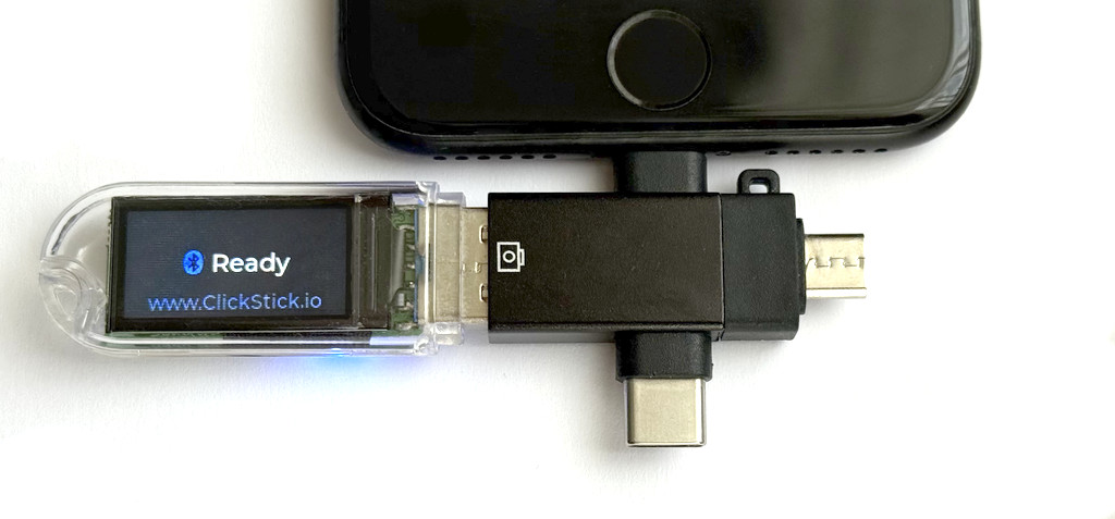 ClickStick with a 3-in-1 OTG adapter